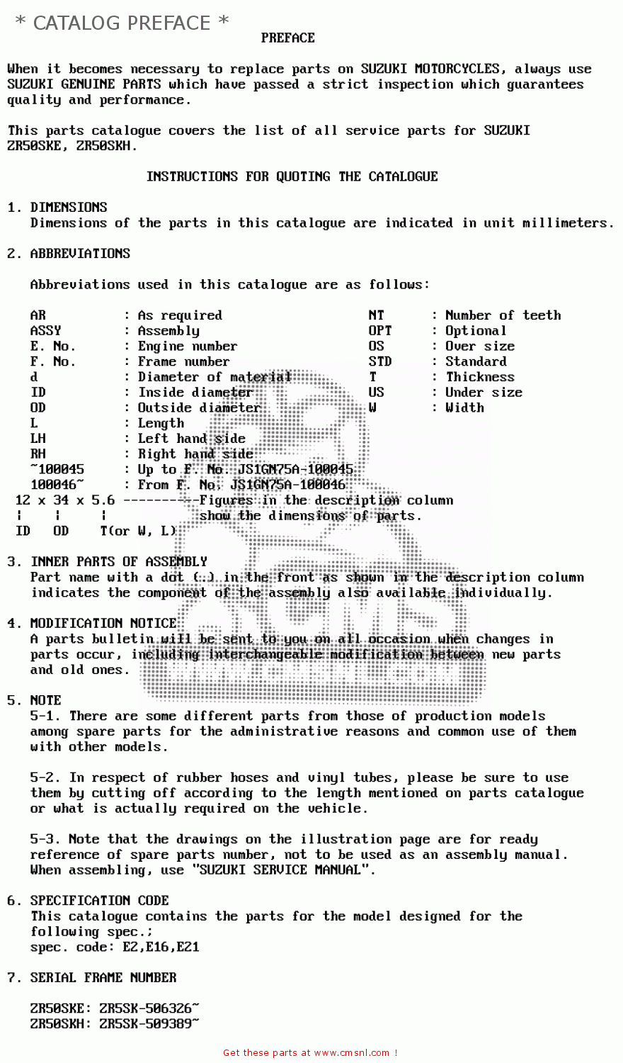 * CATALOG PREFACE * ZR50SK 1987 (H) (E02 E16 E21)