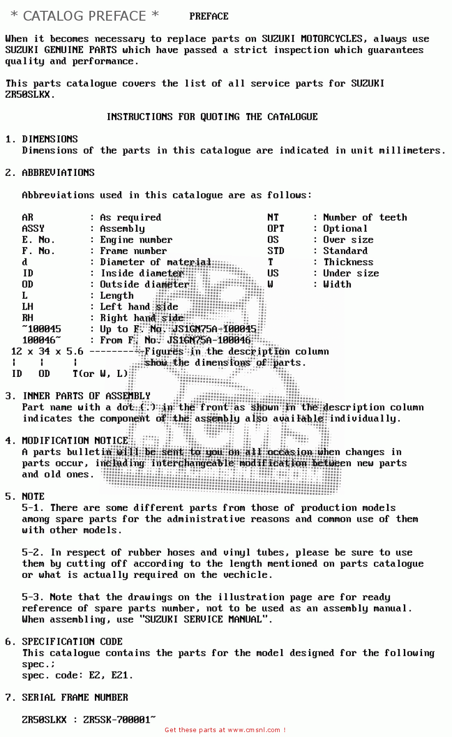 * CATALOG PREFACE * ZR50SLK 1981 (X) (E02 E21)