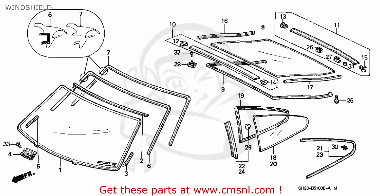 CLIP,RR WSHLD LWR for CRX 1990 (L) 2DR HF (KA,KH,KL) - order at CMSNL