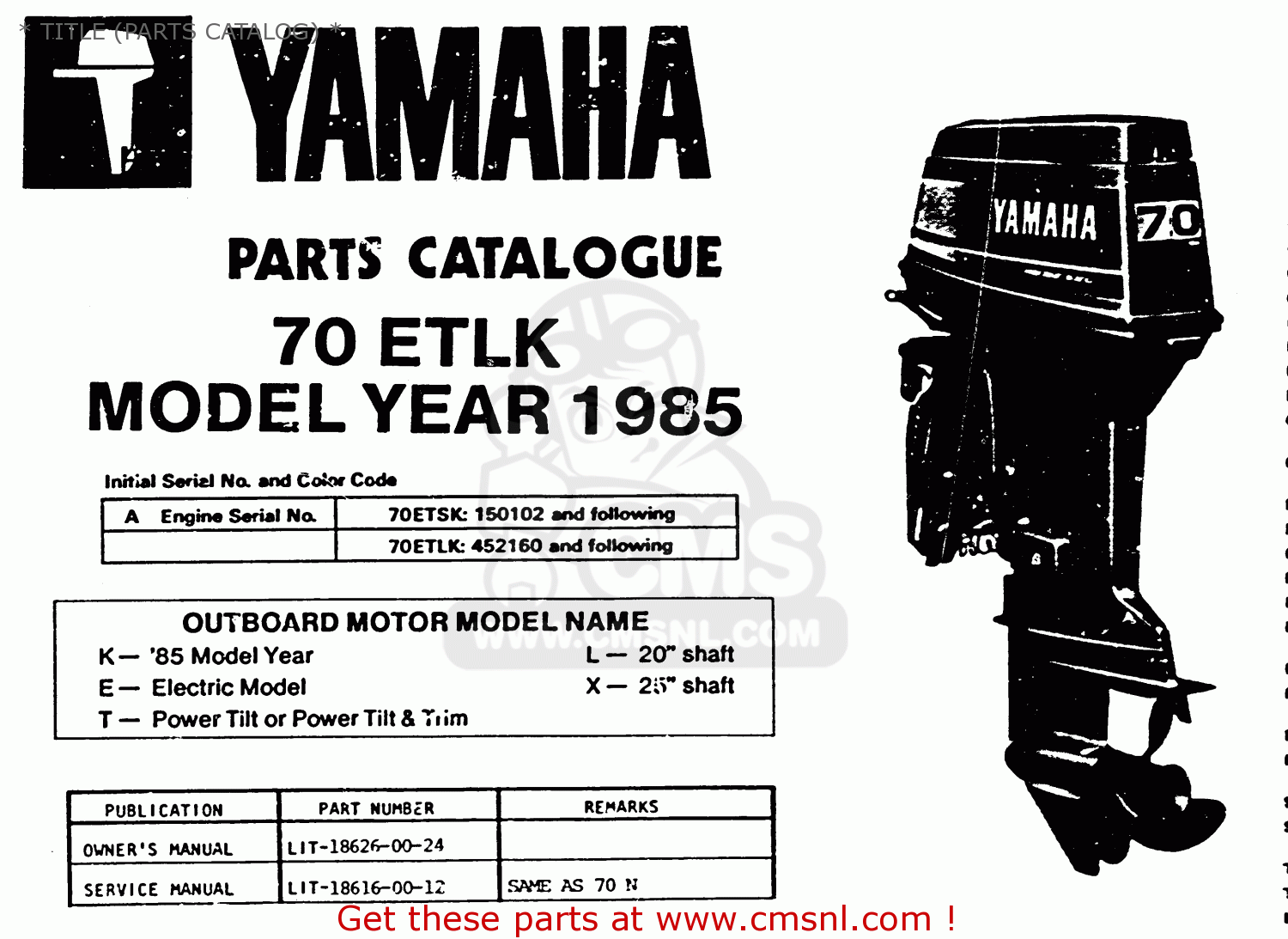 Yamaha 70ETLK 1985 * TITLE (PARTS CATALOG) * buy original * TITLE