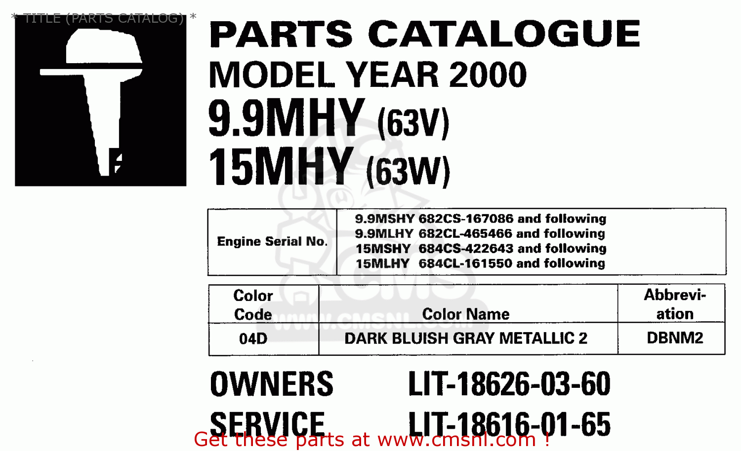 Yamaha 9.9/15MHY 2000 * TITLE (PARTS CATALOG) * - buy original * TITLE ...