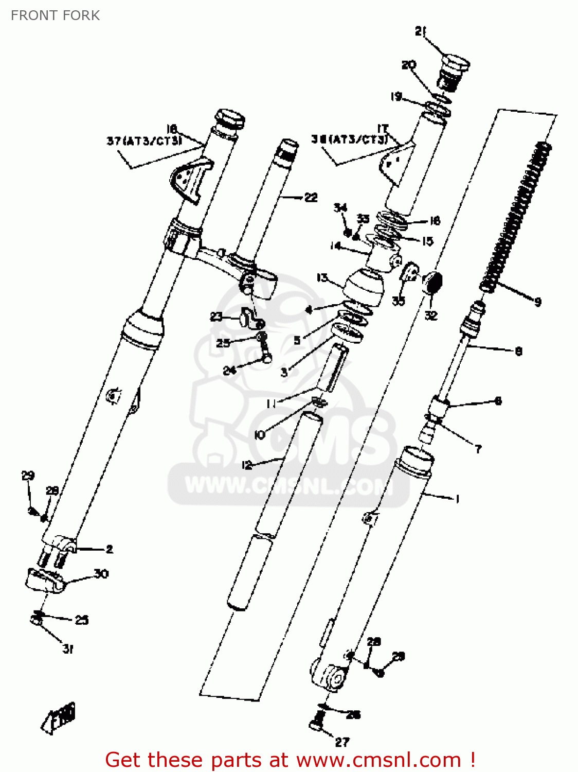 Yamaha AT2 1972 USA FRONT FORK buy original FRONT FORK spares online