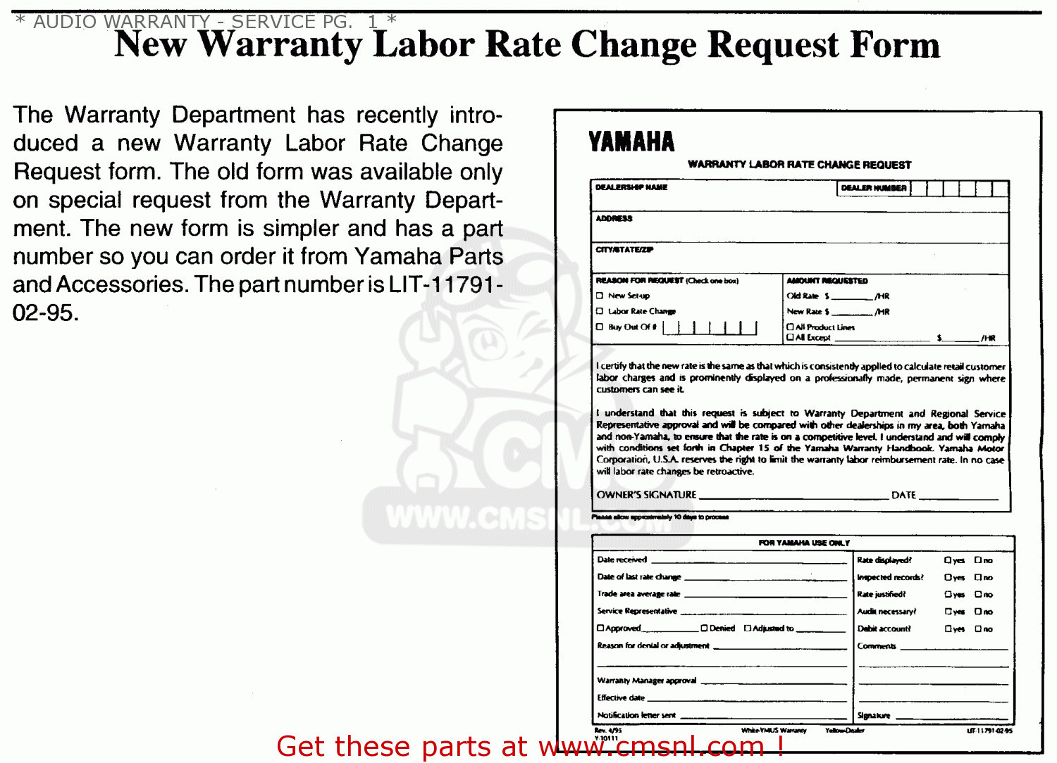 Yamaha C150 Txr Tlr U 1996 Audio Warranty Service Pg 1 Buy Original Audio Warranty Service Pg 1 Spares Online