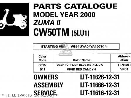 * TITLE (PARTS CATALOG) * - CW50TM 2000