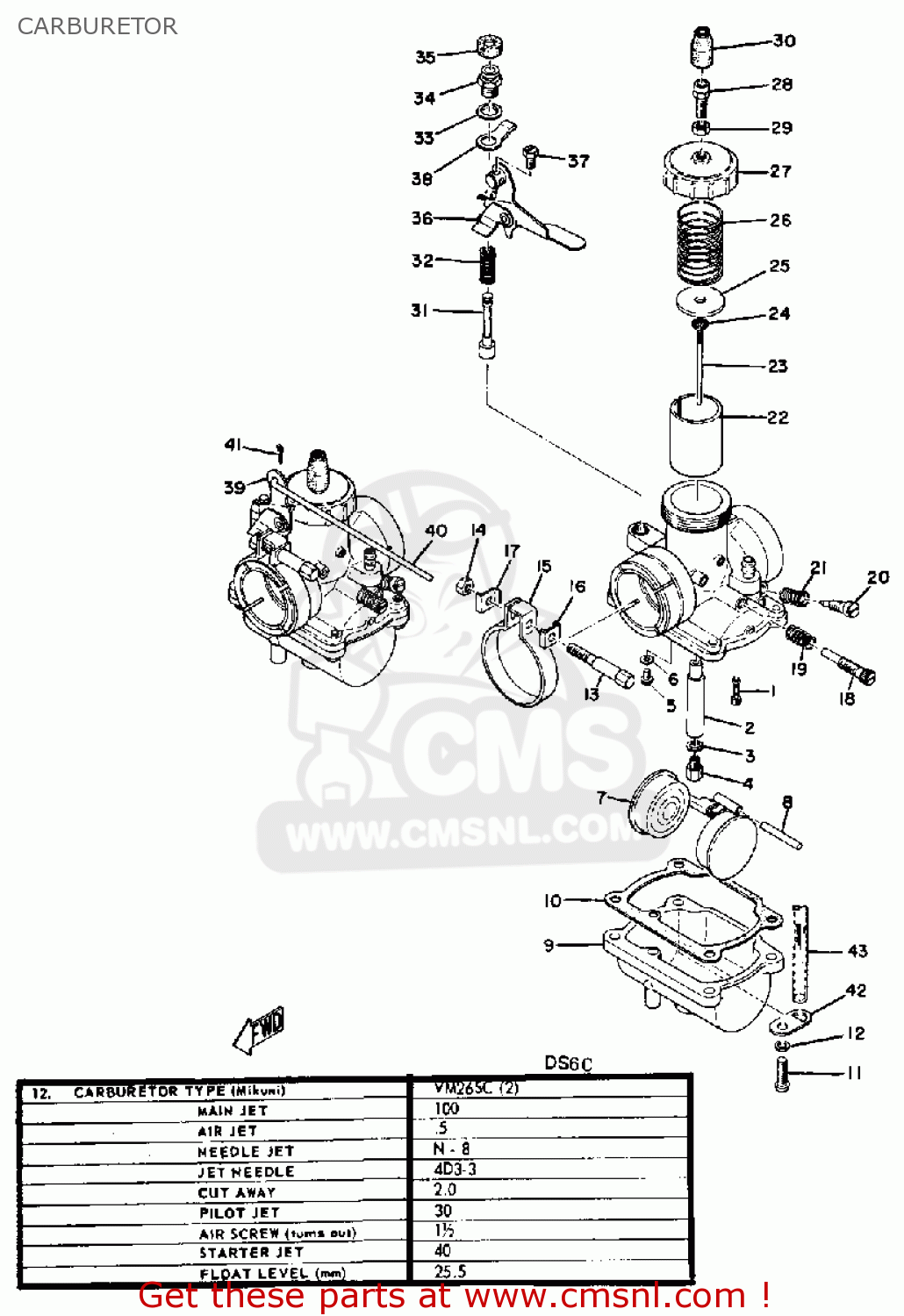 Yamaha DS6B 1969 USA CARBURETOR - buy original CARBURETOR spares online