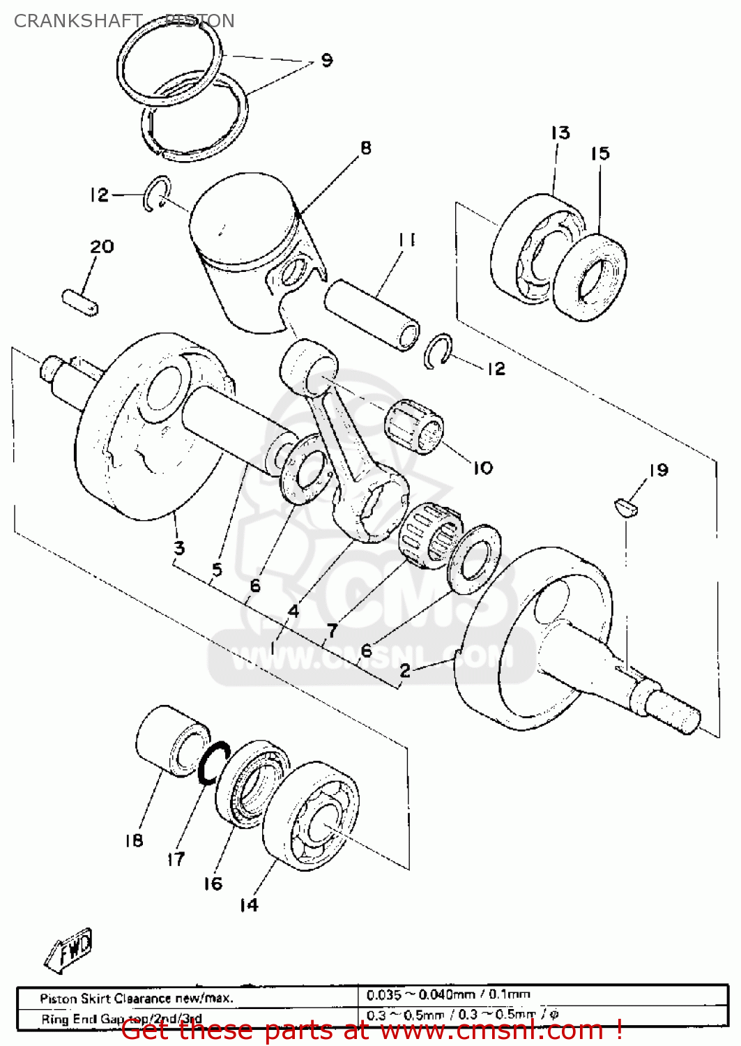 Yamaha DT125 1980 (A) USA CRANKSHAFT - PISTON - buy original CRANKSHAFT ...