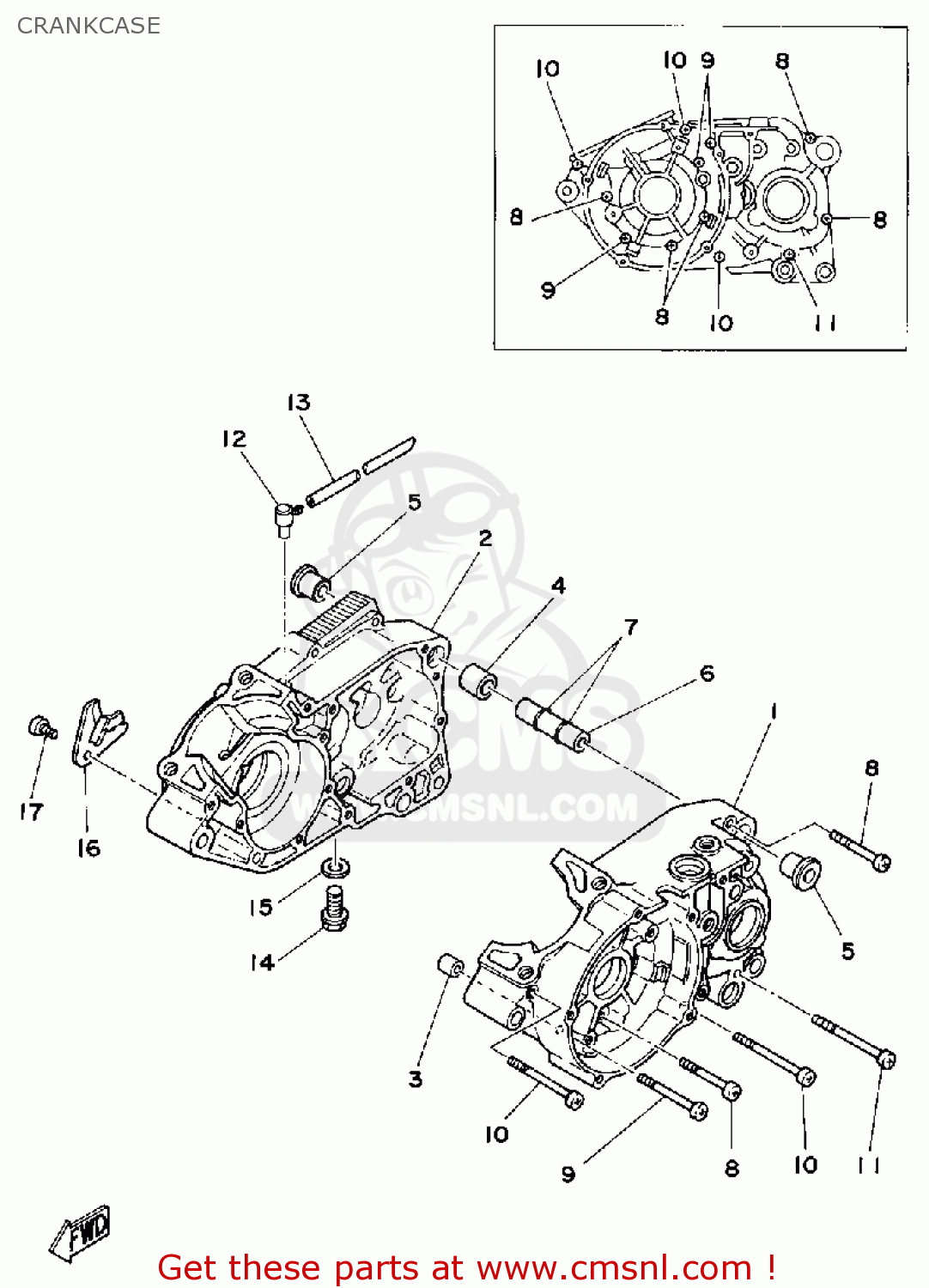 Yamaha DT125 1981 (B) USA CRANKCASE - buy original CRANKCASE spares online