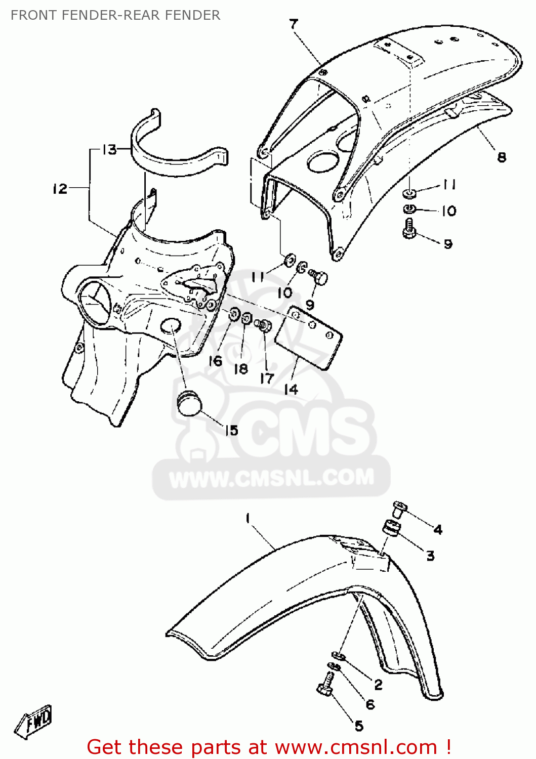 Yamaha DT125 1981 (B) USA FRONT FENDER-REAR FENDER - buy original FRONT ...