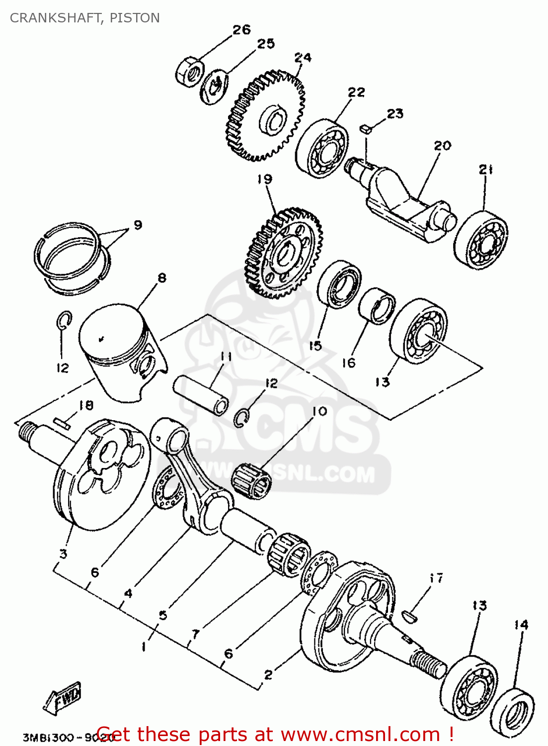 Yamaha DT125E 1989 3ME1 SWITZERLAND 293ME-361E1 CRANKSHAFT, PISTON ...