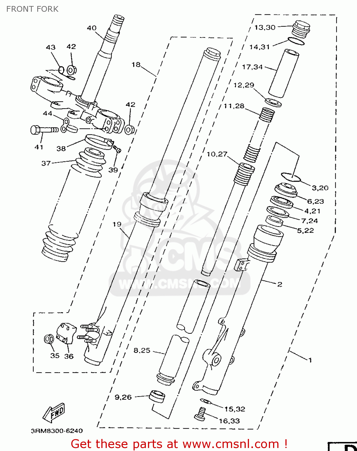 Yamaha DT125R 1996 3RN9 ENGLAND 263RN-310E1 FRONT FORK - buy original ...