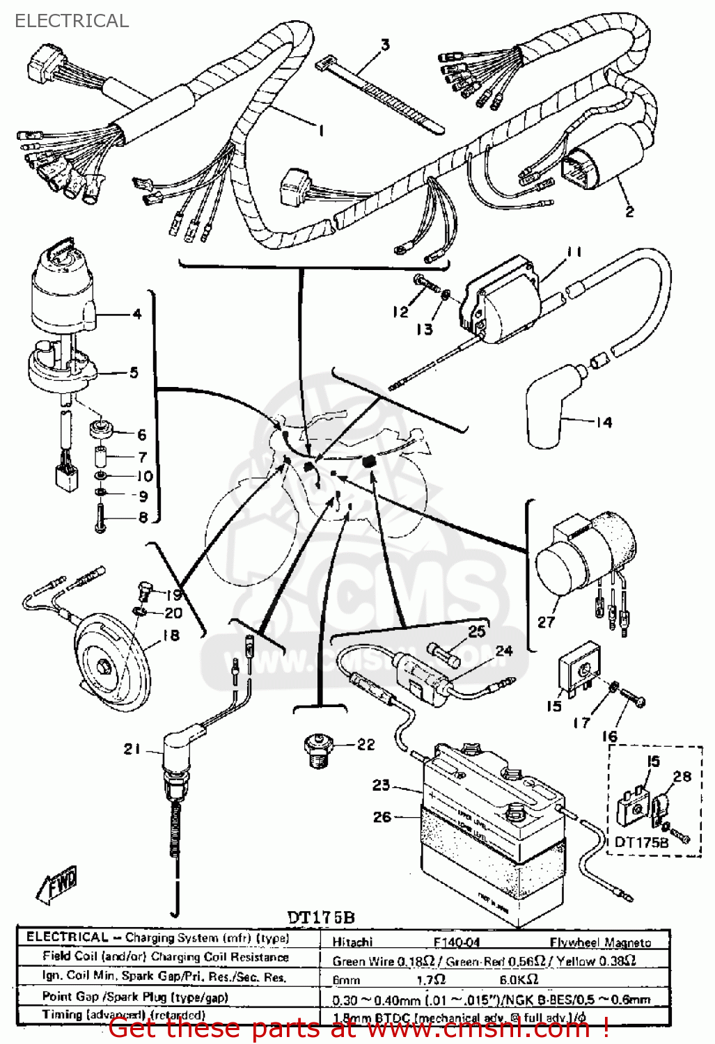 Yamaha Dt175 1975 Usa Electrical - schematic partsfiche yamaha dt 175 wiring harness 