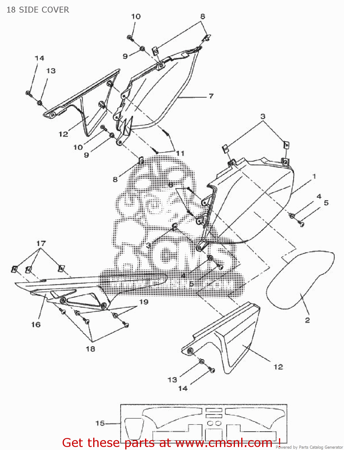 Yamaha DT50R 2009 13C7 EUROPE 1H13C300E1 18 SIDE COVER buy original