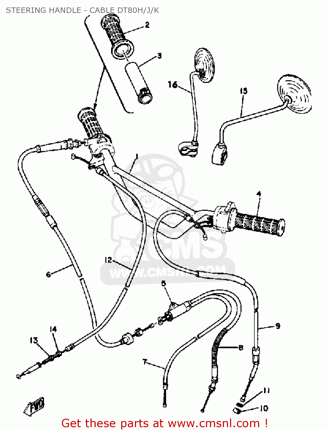 Yamaha DT80 1982 (C) USA STEERING HANDLE - CABLE DT80H/J/K - buy ...