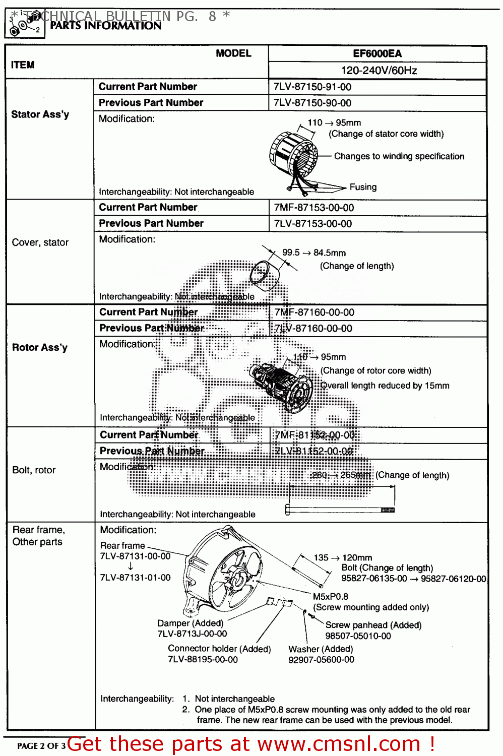Yamaha EF1000 7FL1 GENERATOR * TECHNICAL BULLETIN PG. 8 * buy
