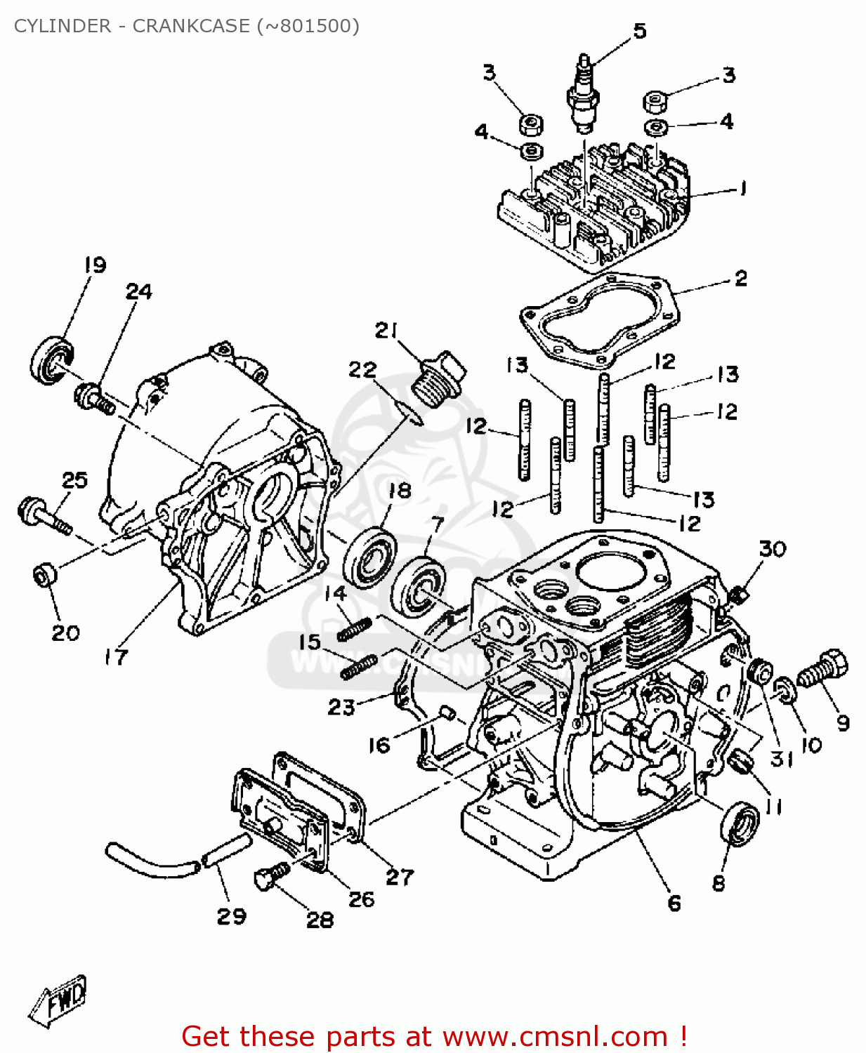 Yamaha EF1400 GENERATOR CYLINDER - CRANKCASE (~801500) - buy original ...