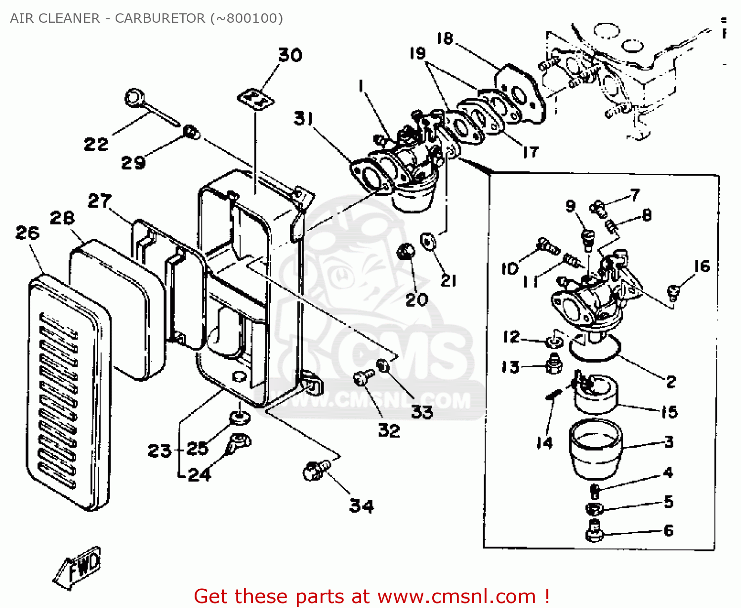 Yamaha EF2000 GENERATOR AIR CLEANER - CARBURETOR (~800100) - buy ...