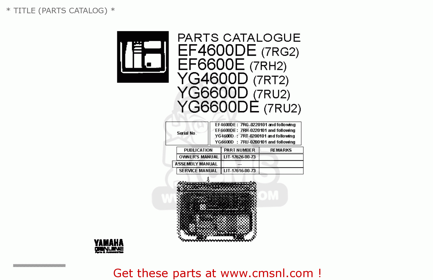 Yamaha EF4600DE EF6600DE YG4600D YG6600D YG6600DEX GENERATOR 1996 * TITLE (PARTS CATALOG