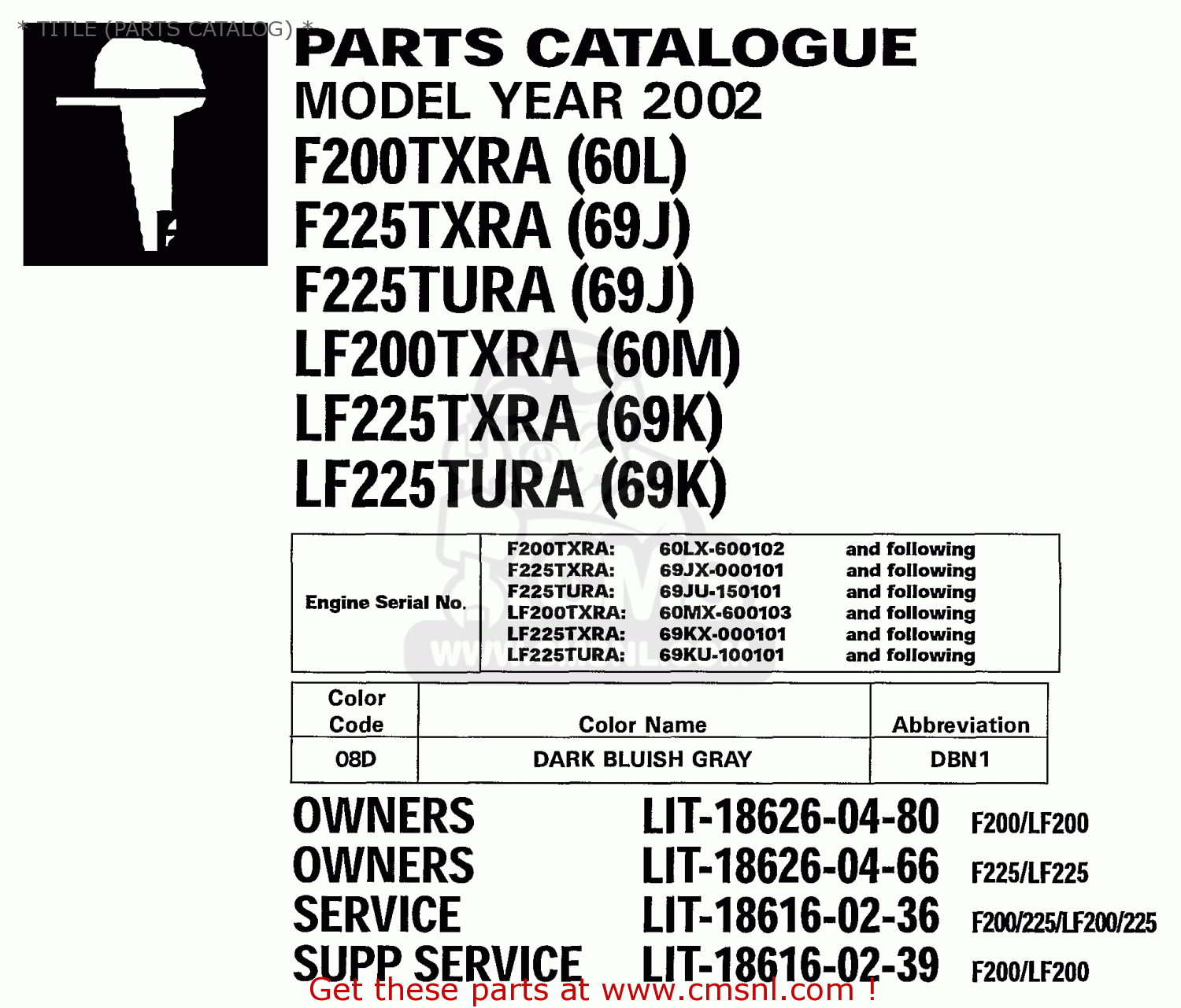 Yamaha F200/F225/LF200/LF225TXRA,F225/LF225TURA 2002 * TITLE (PARTS