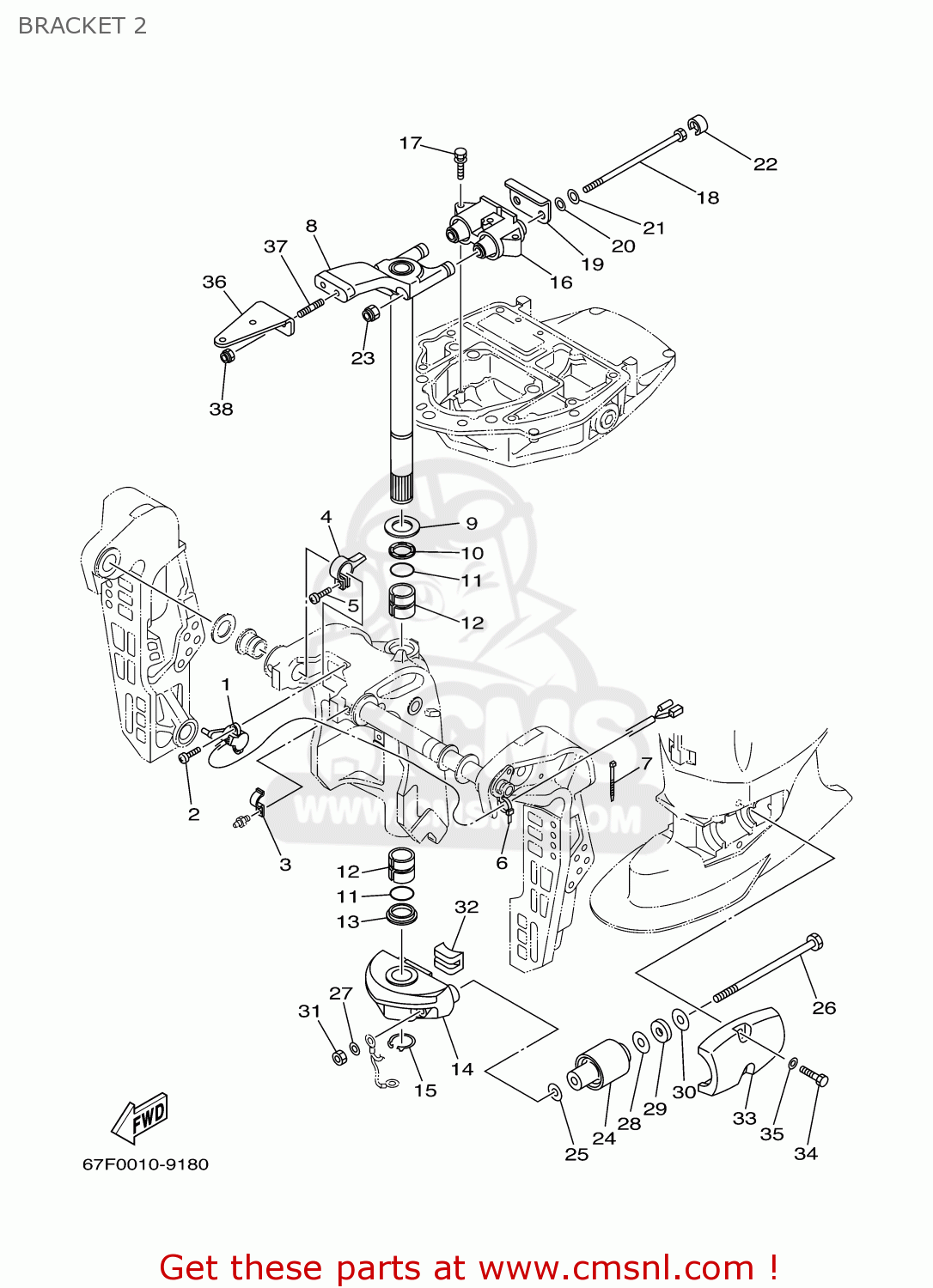 Yamaha F80/F100TLRY 2000 BRACKET 2 buy original BRACKET 2 spares online