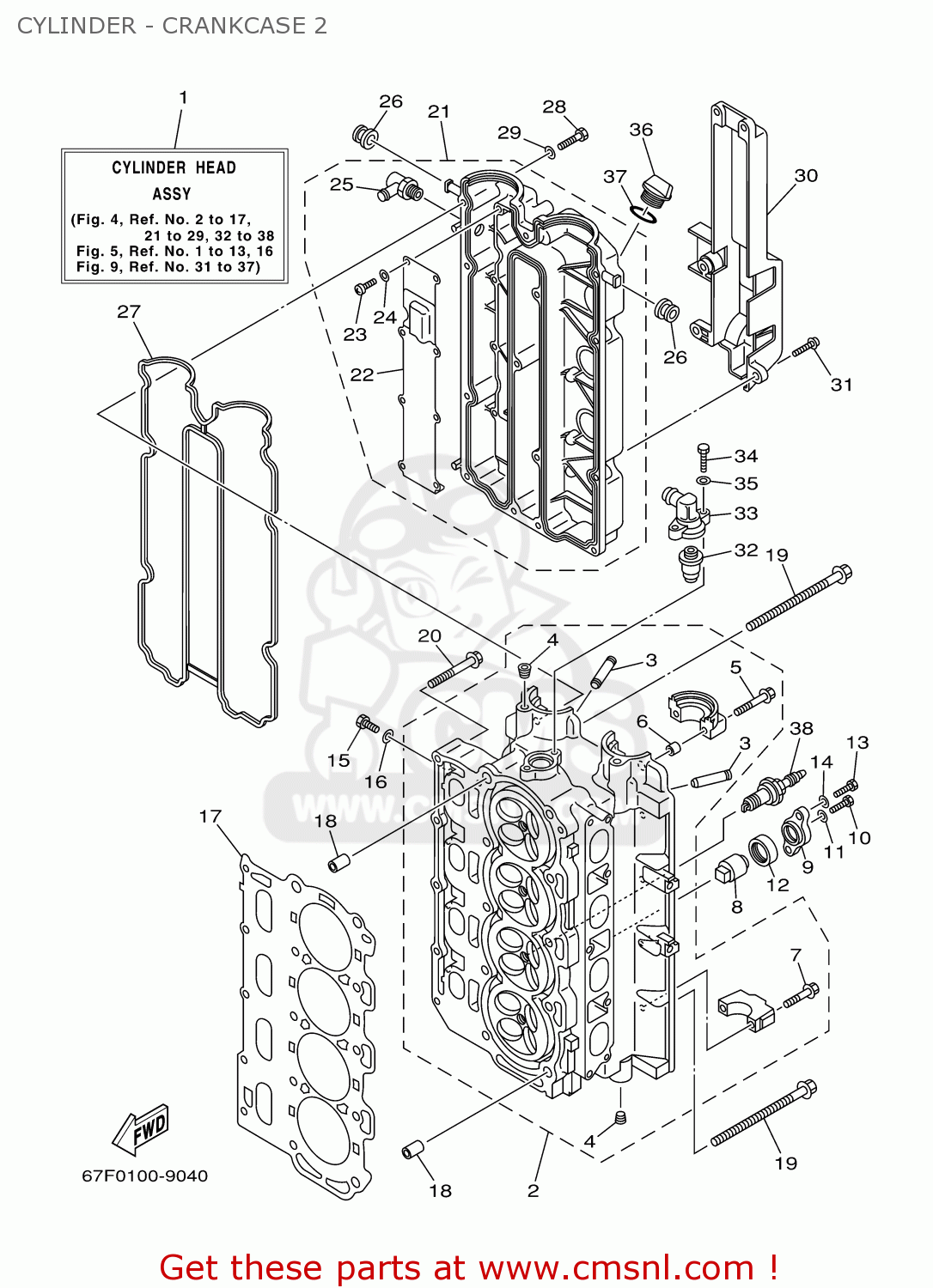 Yamaha F80/F100TLRY 2000 CYLINDER CRANKCASE 2 buy original CYLINDER