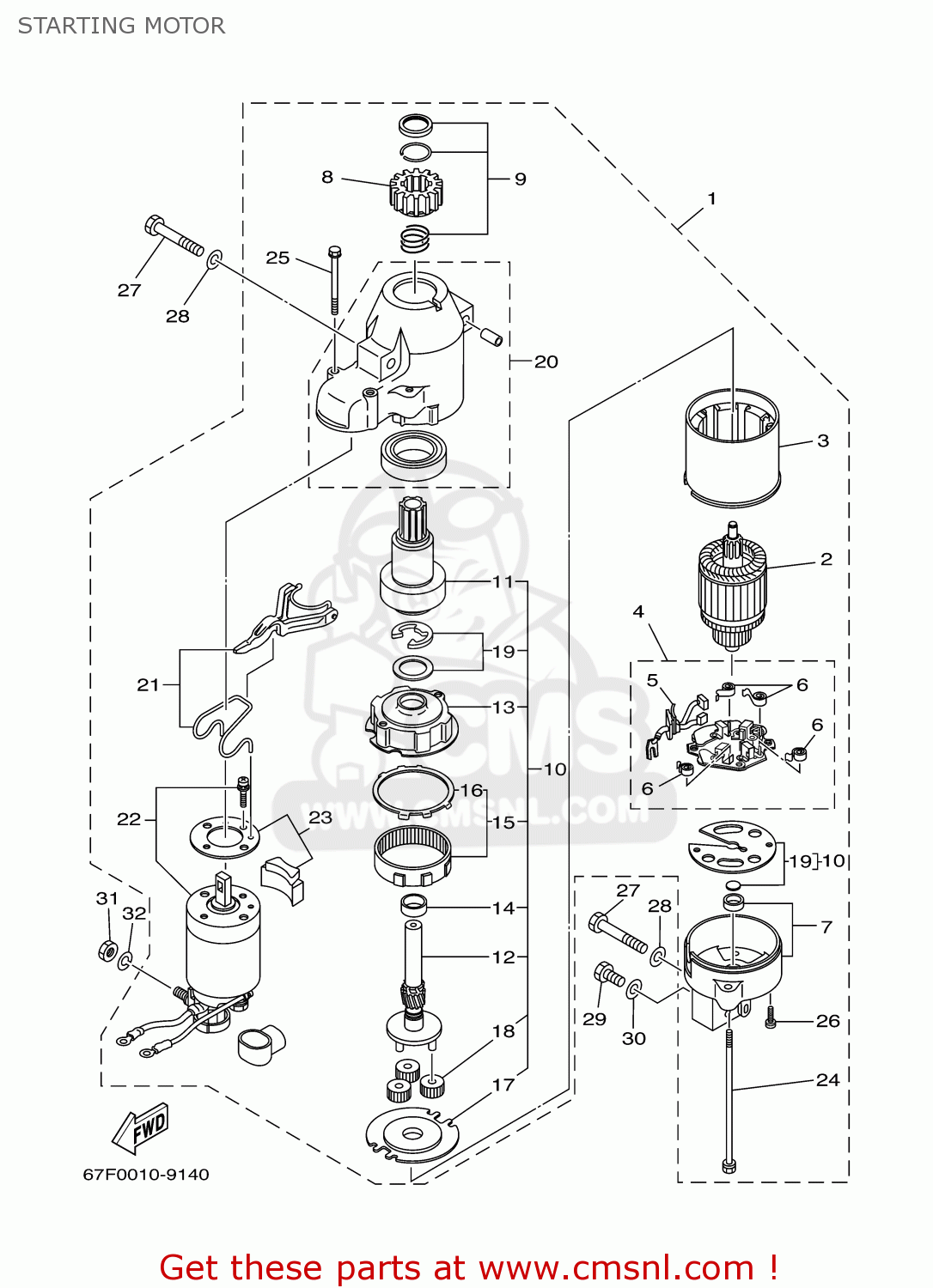 Yamaha F80/F100TLRY 2000 STARTING MOTOR buy original STARTING MOTOR
