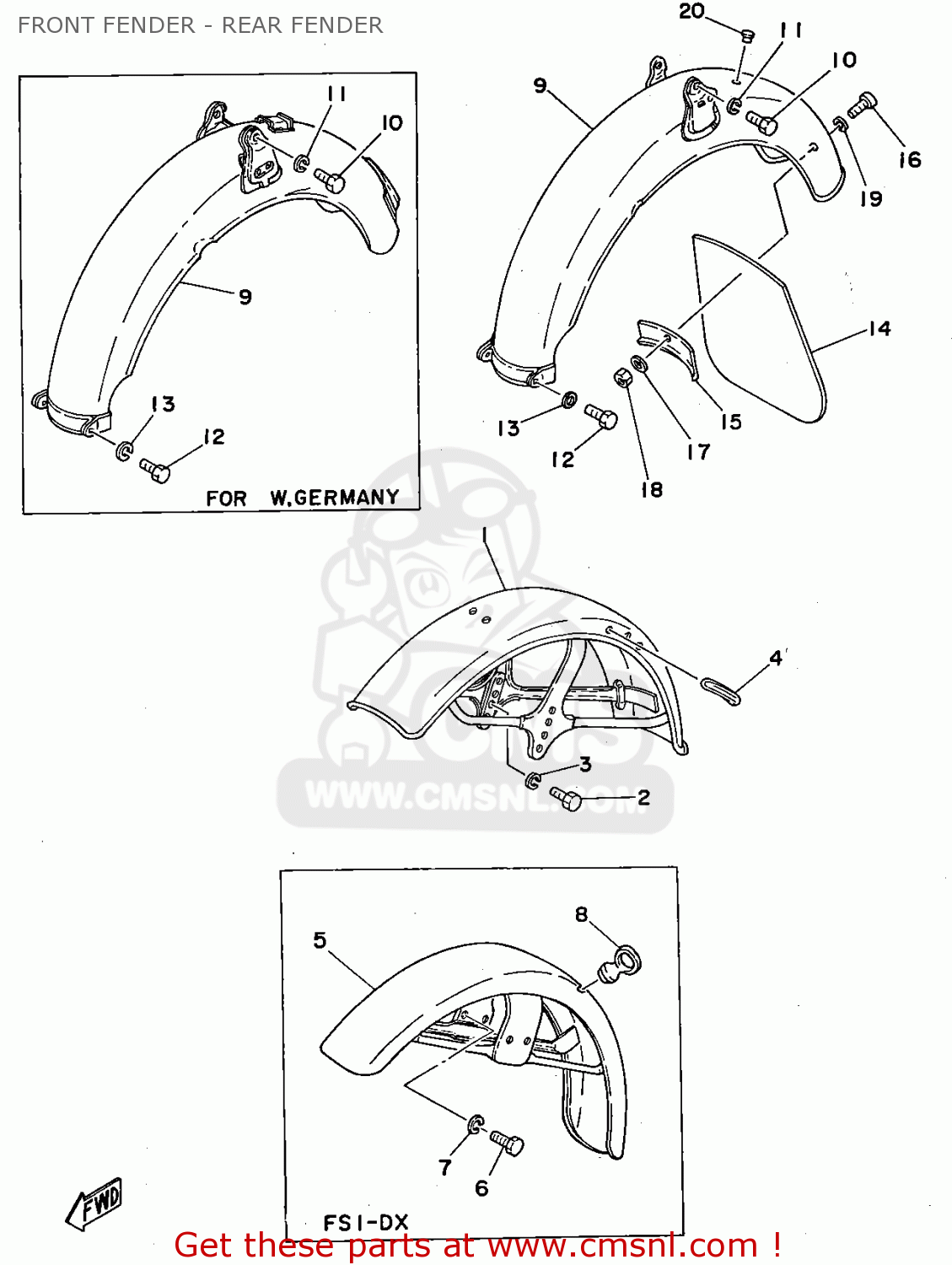 Yamaha FS1 1979 SWEDEN TYPE 3F0 3F1 FRONT FENDER - REAR FENDER - buy ...