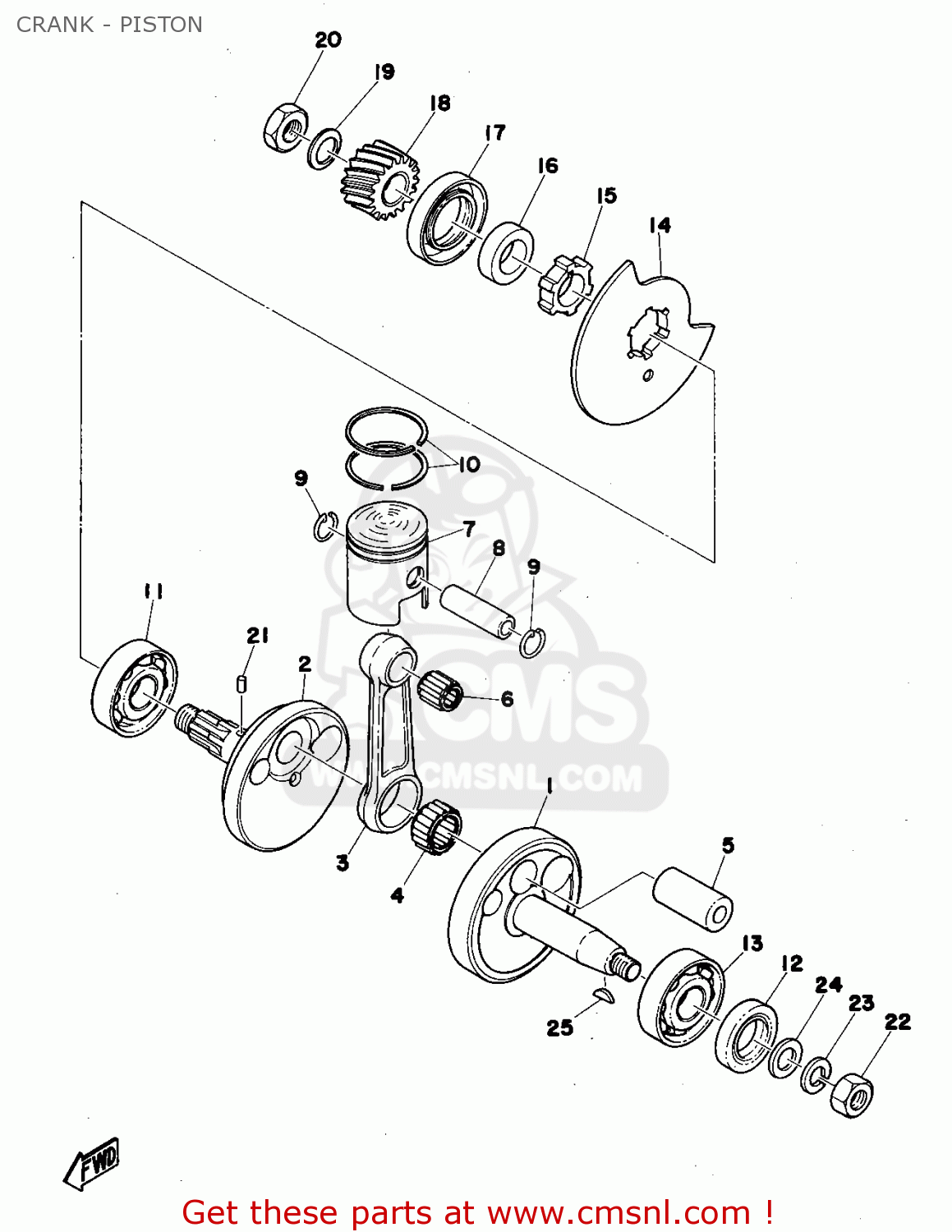 Yamaha FS1E 1975 ENGLAND TYPE 394 CRANK - PISTON - buy original CRANK ...