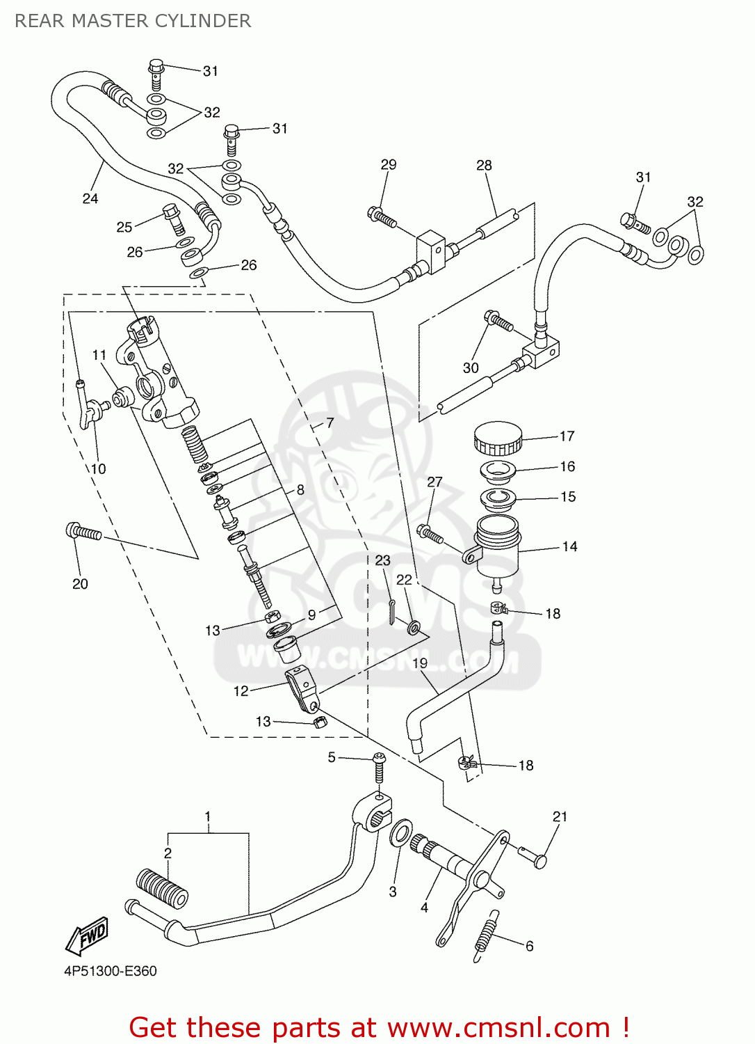 Yamaha FZ6NAHG 2007 5S41 EUROPE 1F5S4352S1 REAR MASTER CYLINDER buy original REAR MASTER