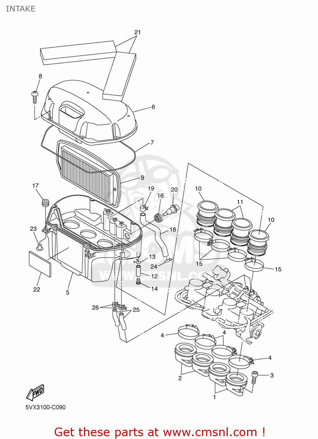Yamaha FZ6S 2005 5VX6 EUROPE 1D5VX332G1 INTAKE buy original INTAKE spares online