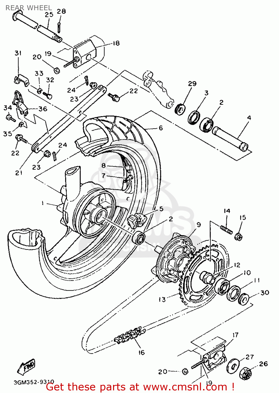 Yamaha FZR1000 1990 3GM4 SPAIN 203GM-352S1 REAR WHEEL - buy original ...