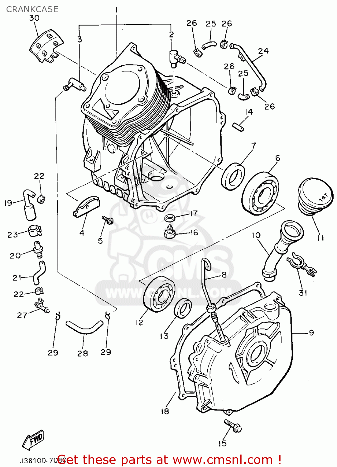 Yamaha G9-AJ 1993 CRANKCASE - buy original CRANKCASE spares online