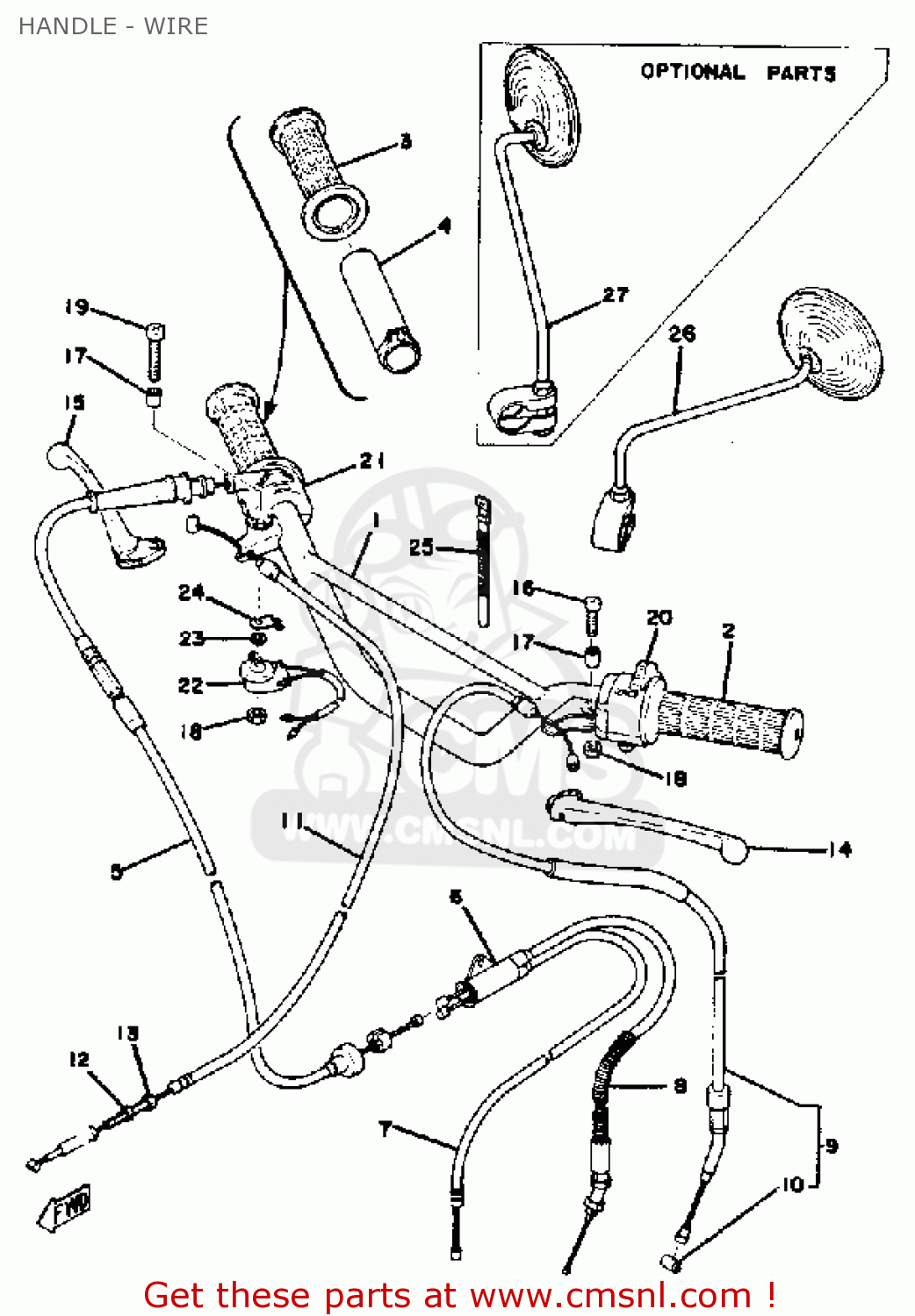Yamaha GT80 1976 USA HANDLE - WIRE - buy original HANDLE - WIRE spares ...