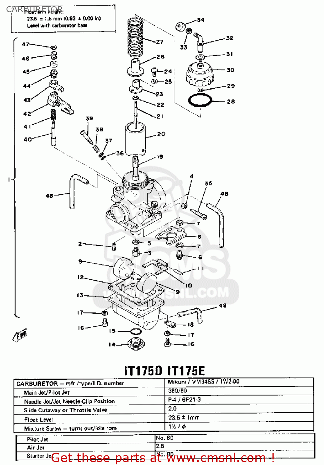 Yamaha IT175 1977 USA CARBURETOR buy original CARBURETOR spares online