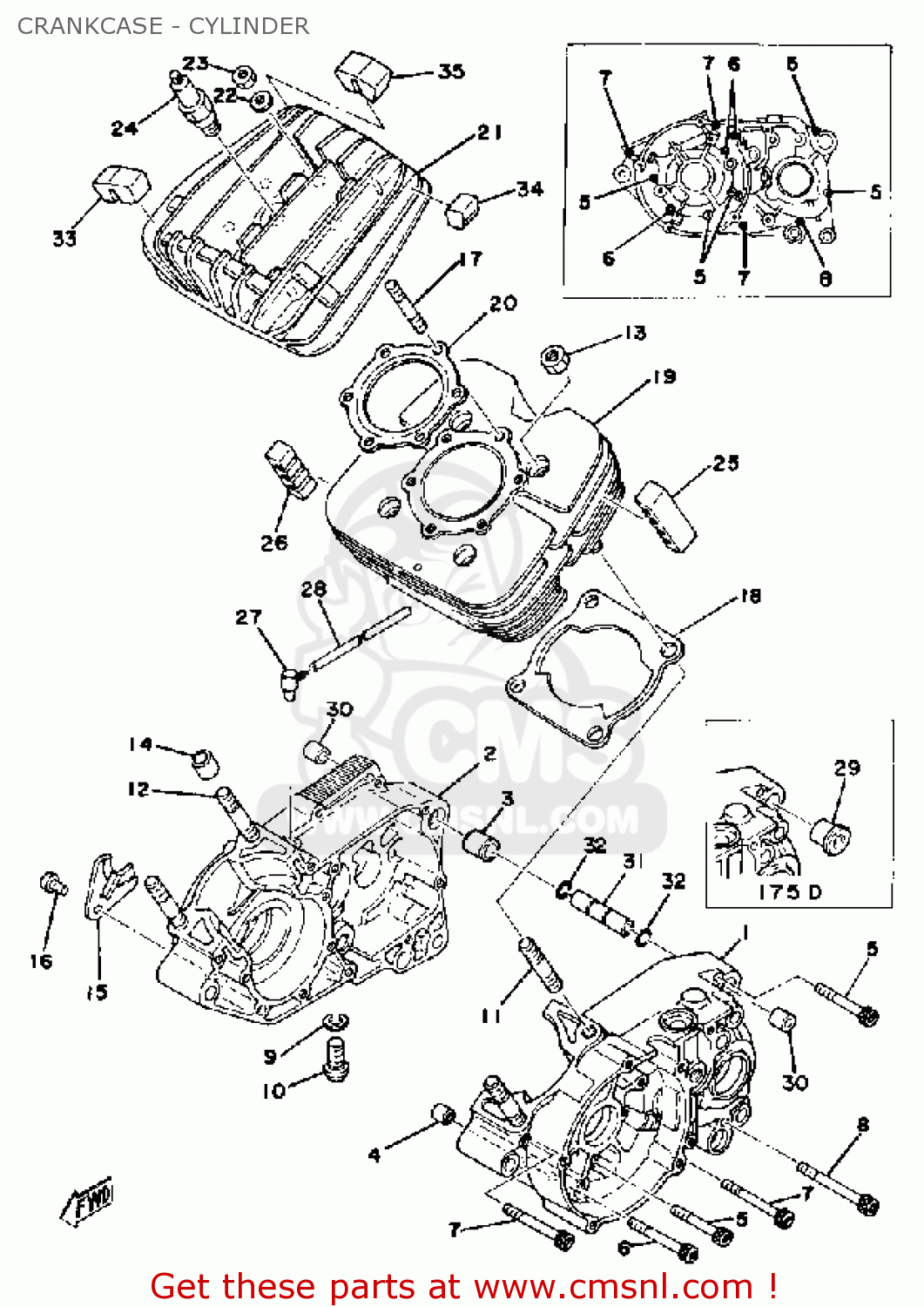 Yamaha IT175 1977 USA CRANKCASE CYLINDER buy original CRANKCASE CYLINDER spares online