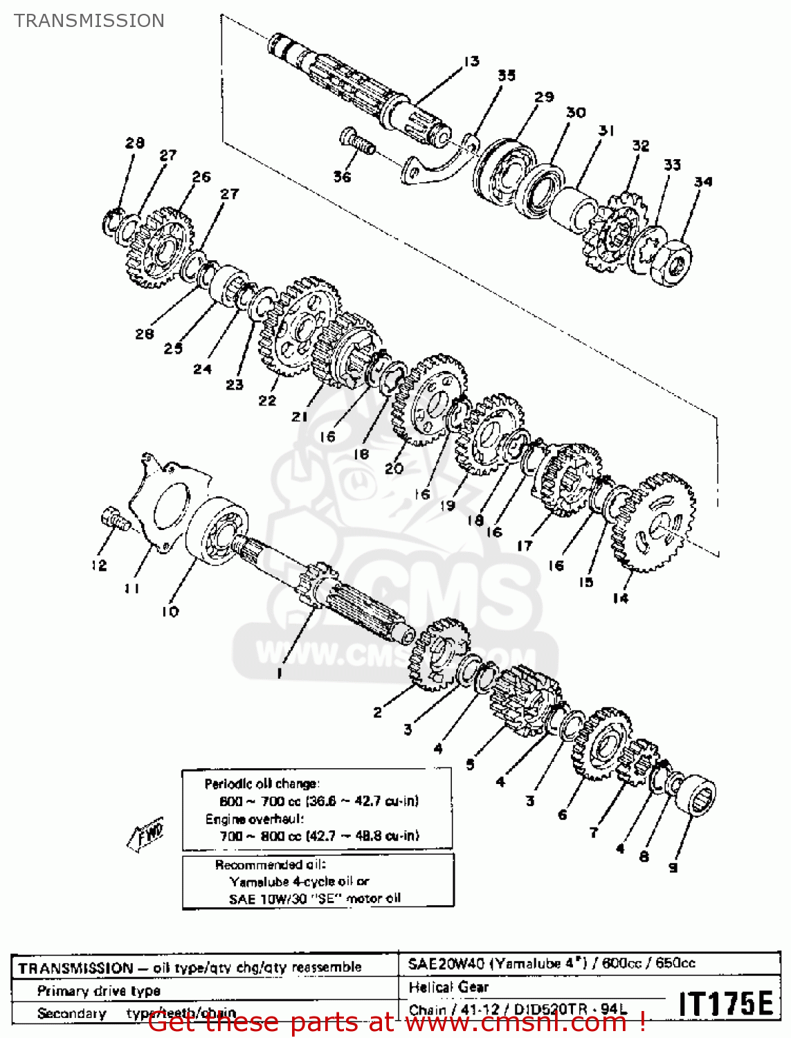 Yamaha IT175 1978 USA TRANSMISSION buy original TRANSMISSION spares online