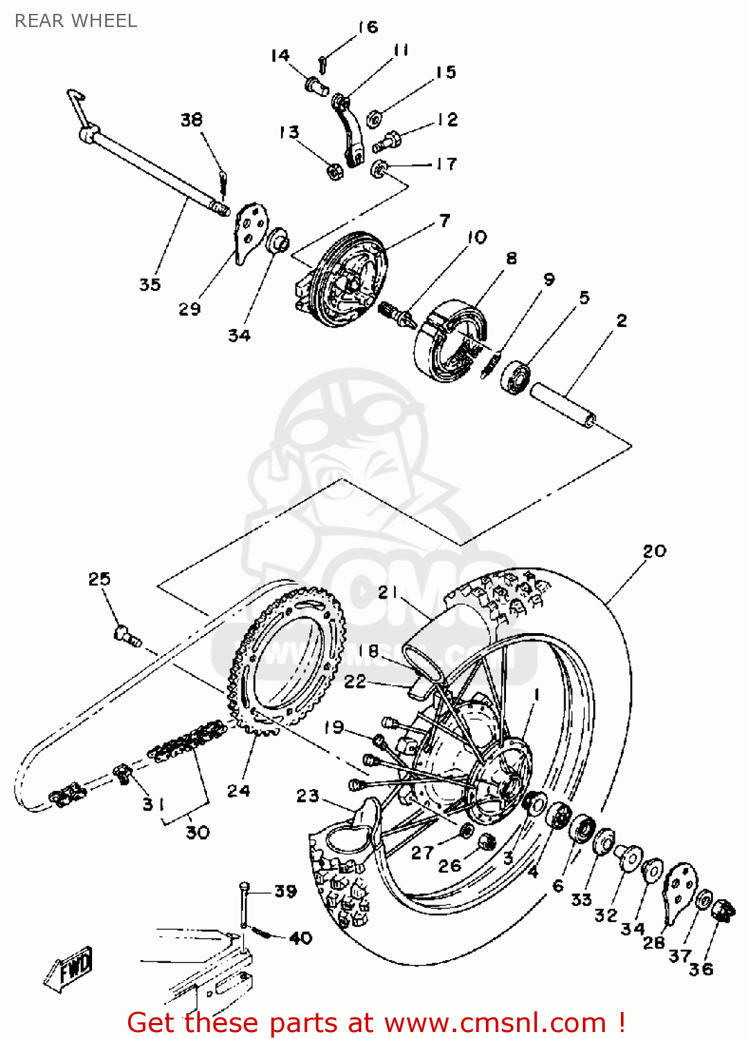 Yamaha IT175 1980 (A) USA REAR WHEEL buy original REAR WHEEL spares online