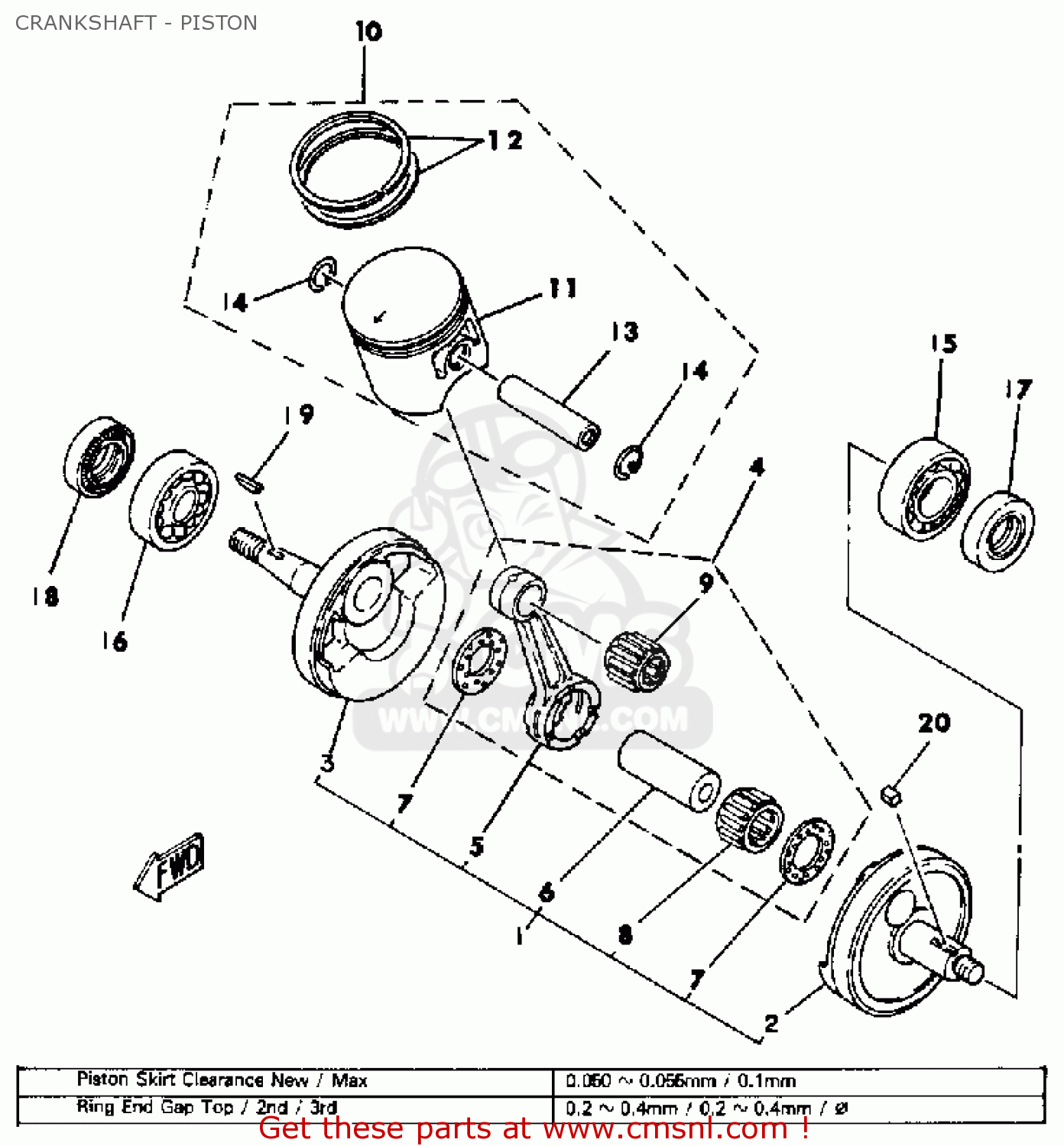 Yamaha IT175 1981 (B) USA CRANKSHAFT - PISTON - buy original CRANKSHAFT ...