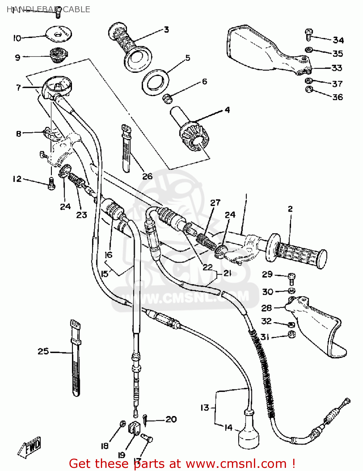 Yamaha IT175 1981 (B) USA HANDLEBARCABLE buy original HANDLEBARCABLE spares online