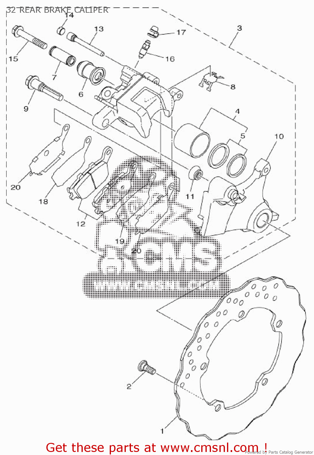 Yamaha MT07 2014 1WSA EUROPE 1N1WS-300EV 32 REAR BRAKE CALIPER