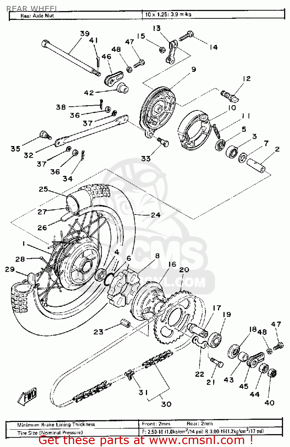 Yamaha MX100 1980 (A) USA REAR WHEEL - buy original REAR WHEEL spares ...