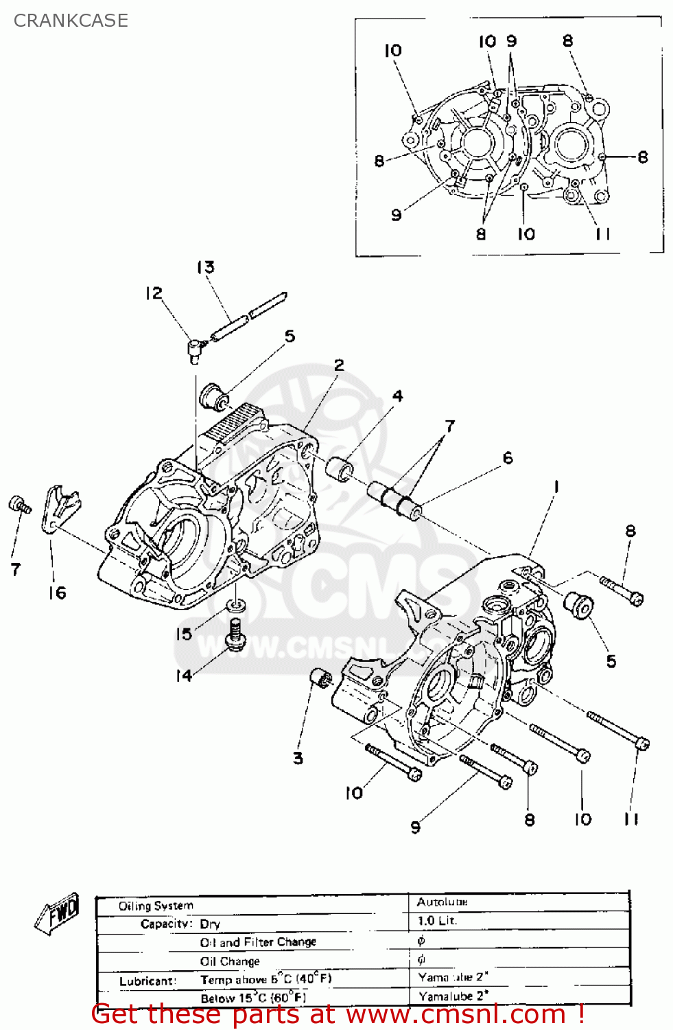 Yamaha MX175 1980 (A) USA CRANKCASE - buy original CRANKCASE spares online