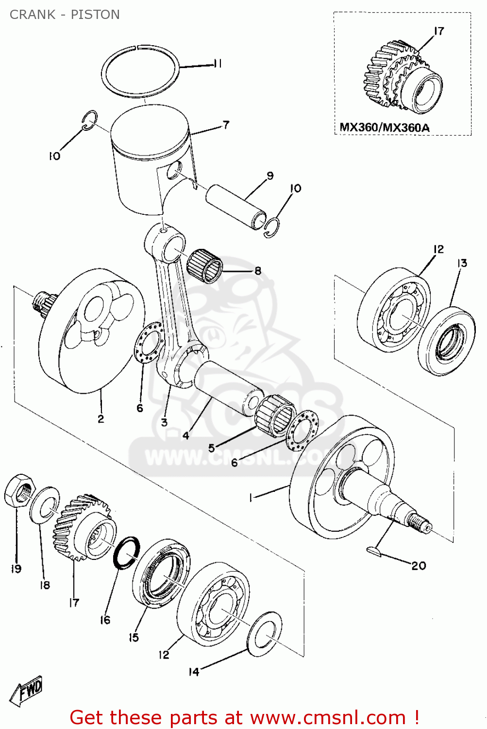 Yamaha MX360 1973 USA CRANK - PISTON - buy original CRANK - PISTON ...