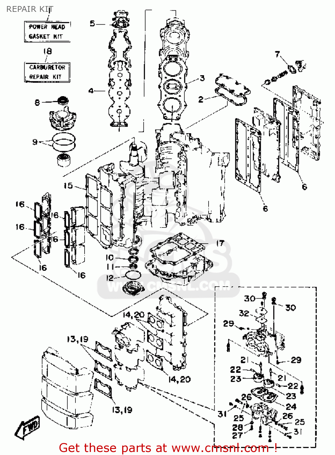 Yamaha Pro V 150d 1990 Repair Kit - schematic partsfiche
