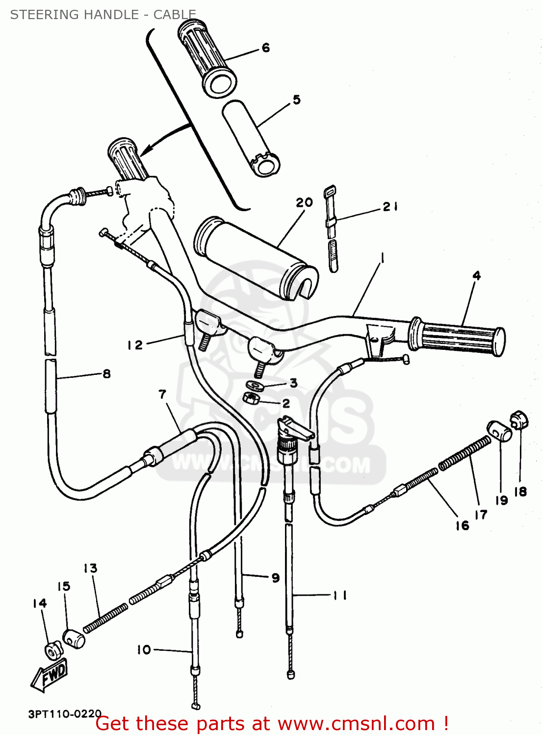 Yamaha PW50-1 1998 (W) USA STEERING HANDLE - CABLE - buy original ...