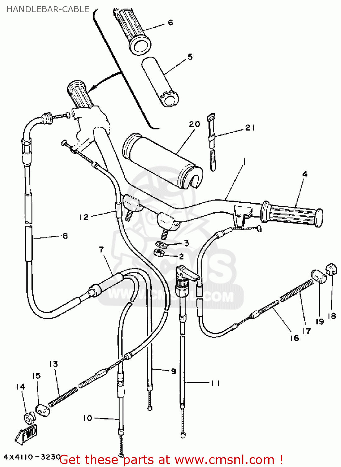 Yamaha PW50 1983 (D) USA HANDLEBARCABLE buy original HANDLEBARCABLE