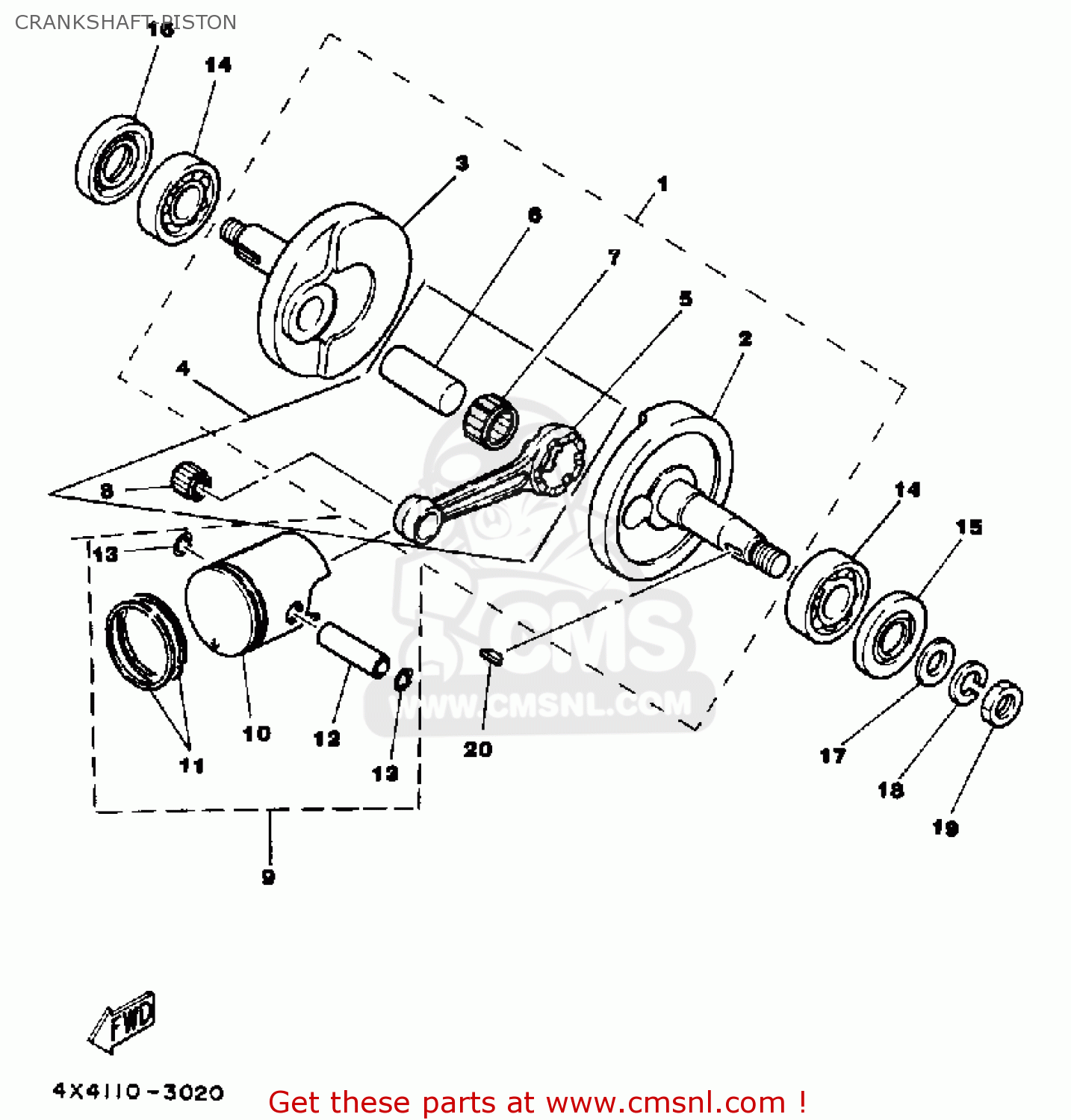 Yamaha PW50 1985 (F) USA CRANKSHAFT-PISTON - buy original CRANKSHAFT ...