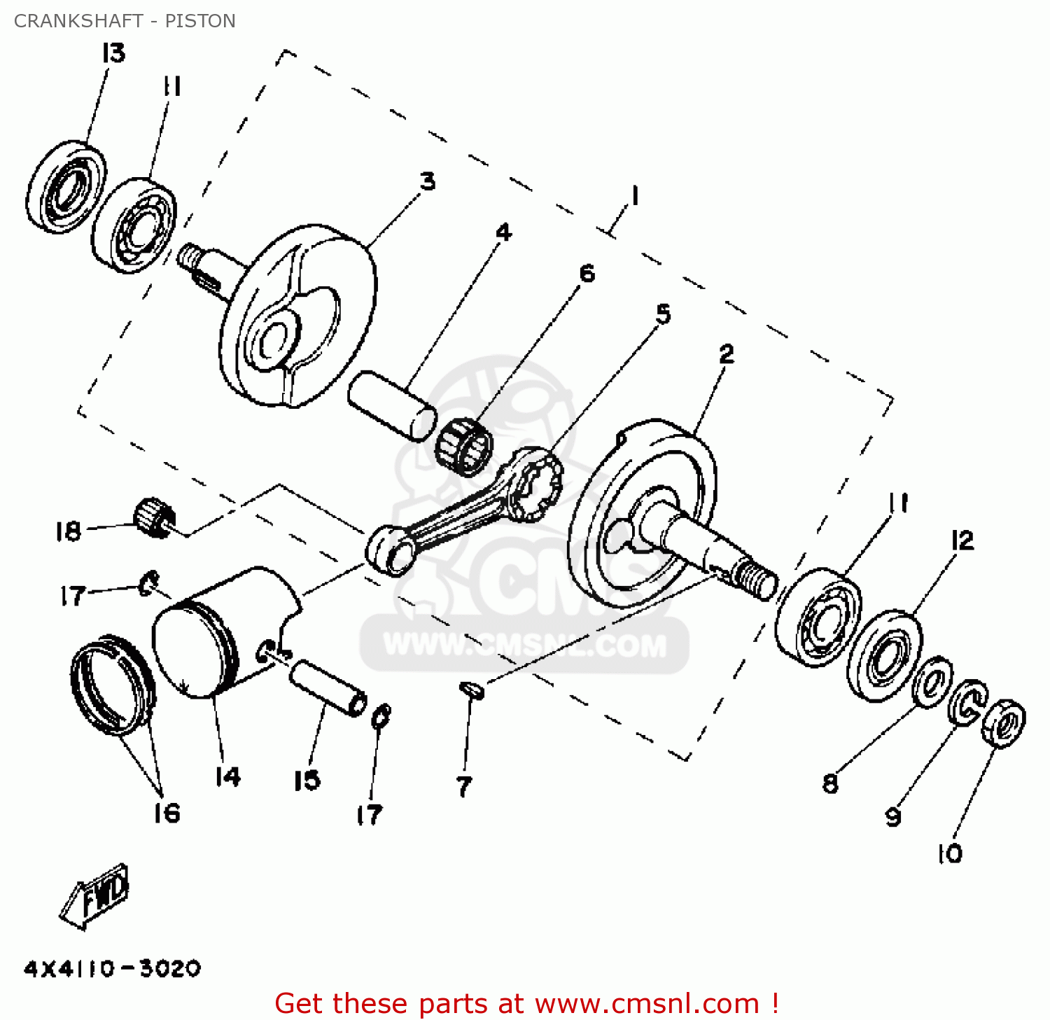 Yamaha PW50 1986 (G) USA CRANKSHAFT - PISTON - buy original CRANKSHAFT ...