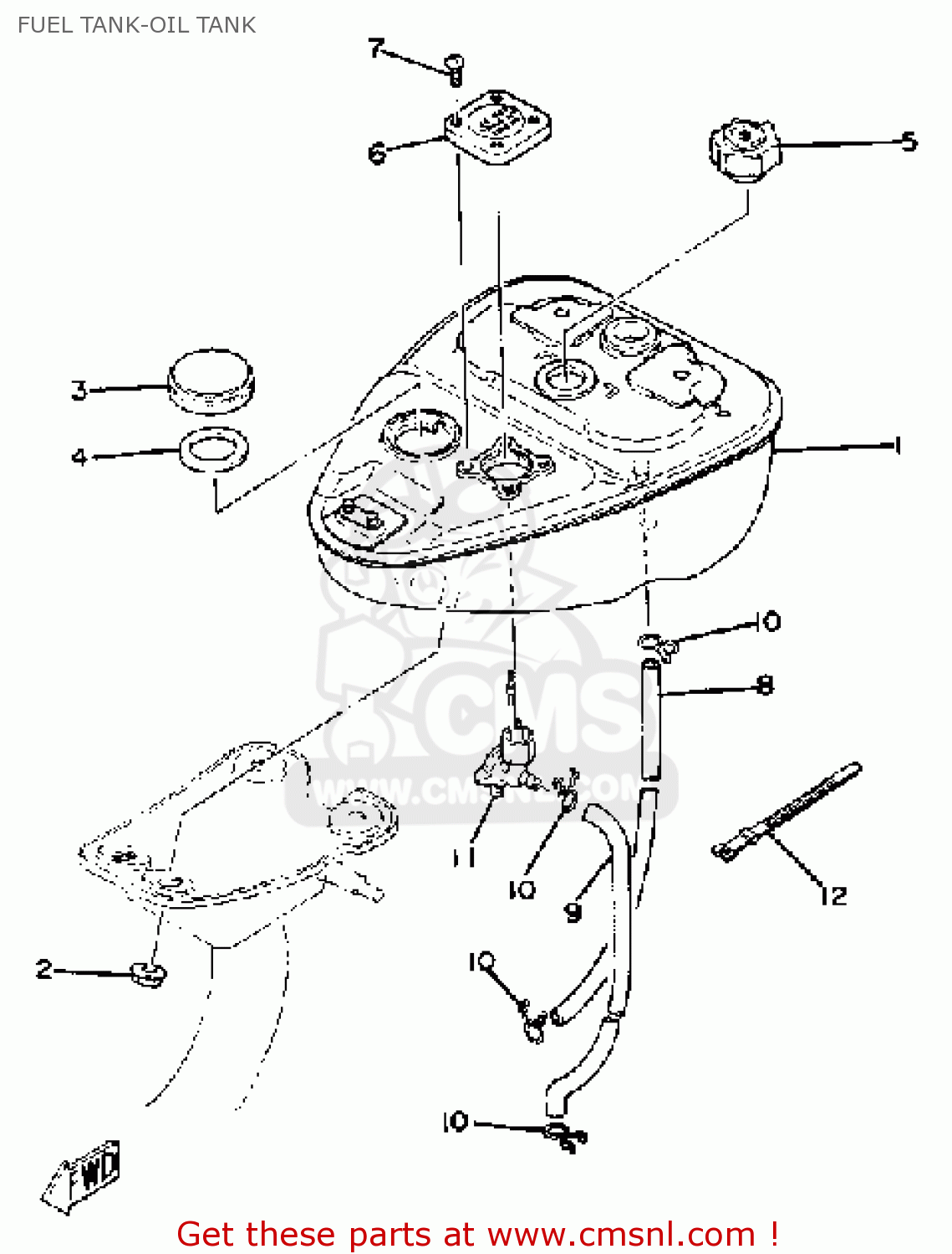 Yamaha QT50F 1979/1980 USA FUEL TANKOIL TANK buy original FUEL TANKOIL TANK spares online