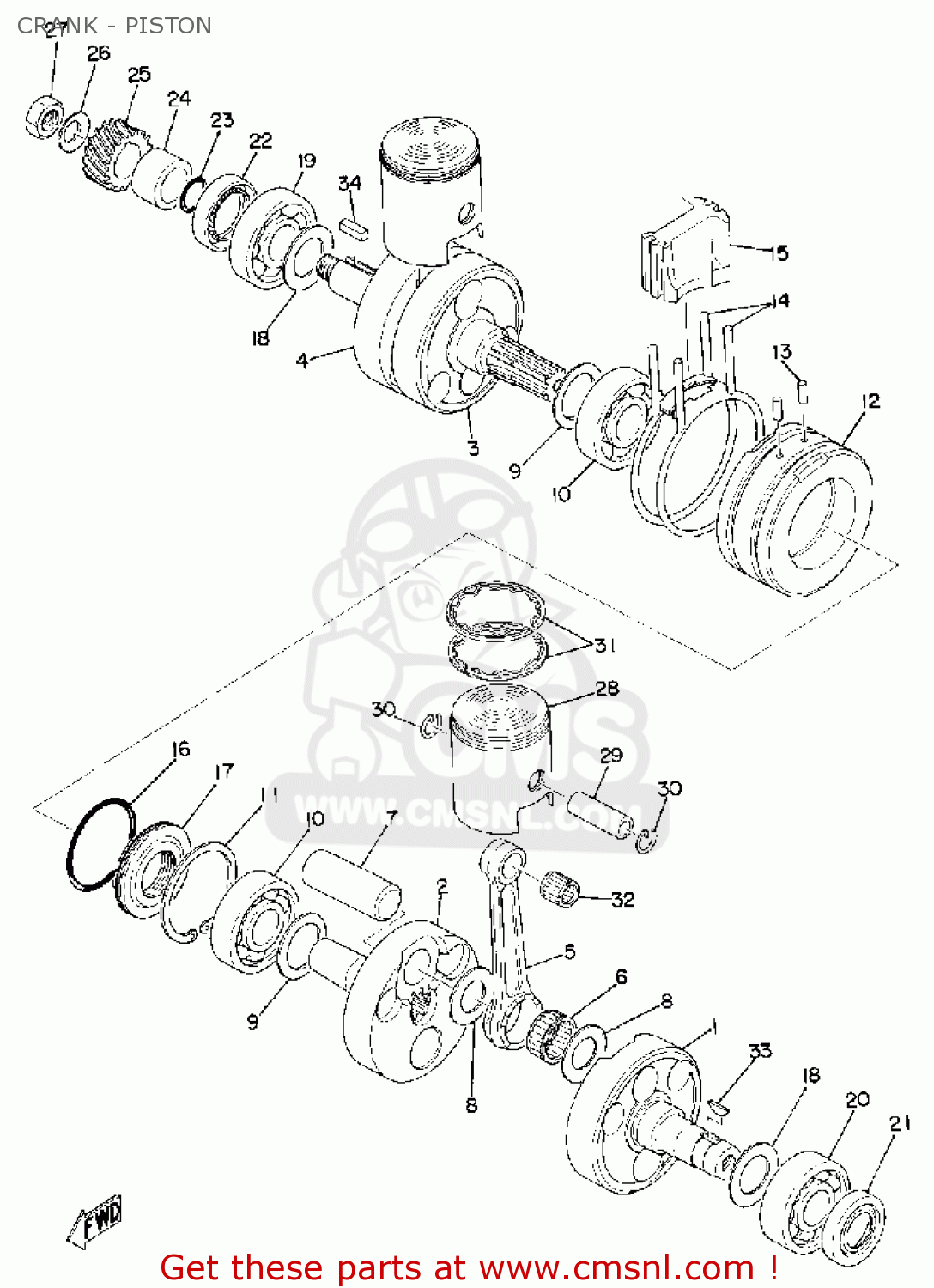 Yamaha RD200 1974 USA CRANK - PISTON - buy original CRANK - PISTON ...