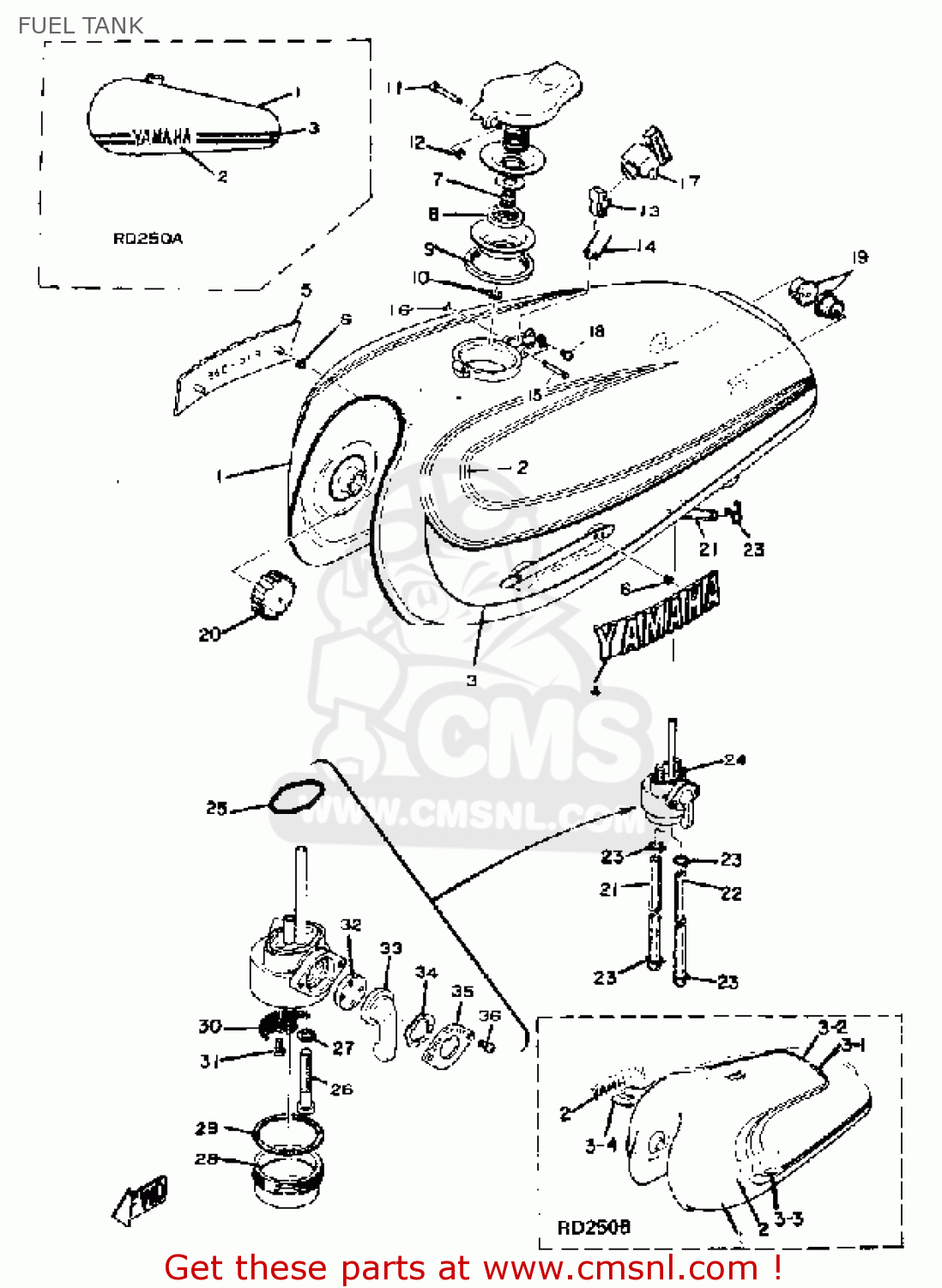 Yamaha RD250 1974 USA FUEL TANK - buy original FUEL TANK spares online